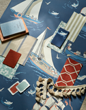 edler Dekostoff mit Donald Duck mit Tick, Trick und Track  in den Farben weiß, blau und rot
