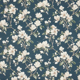 Stoff mit Jasmin Blüten in dunkelblau
