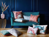 Kissenstoff mit Palmen Motiven in blau und beige