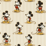 Baumwolle Streifen Stoff mit Mickey Maus in beige und gelb