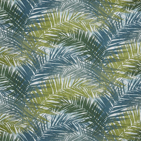 Palmenstoff aus Leinen in grün und blau